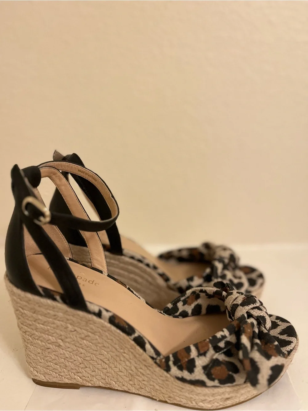 kate spade Leopard Print Wedge Sandals - Black, Brown, Cream - Size 8.5
